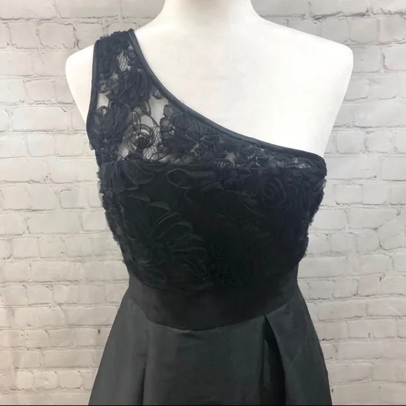 Monique Lhuillier One Shoulder Fit & Flare Cocktail Dress Black Size 10 - Picture 4 of 14